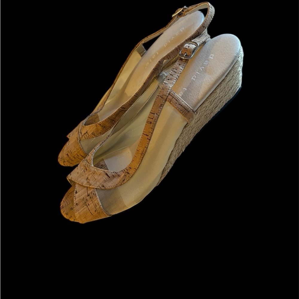 David Tate Tan Woven Slingback Sandals 8 Wide - Picture 2 of 3